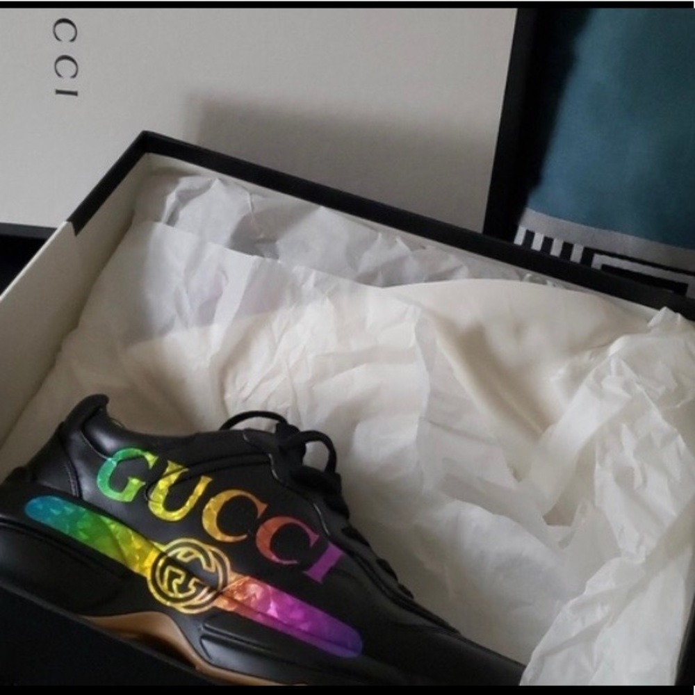 Gucci Black Vintage Rainbow Rhyton Sneakers